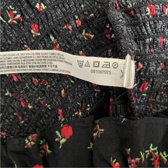 Free People Bella Black Floral Print Smocked Tie-Strap Bodycon Mini Dress XL - Picture 11 of 12